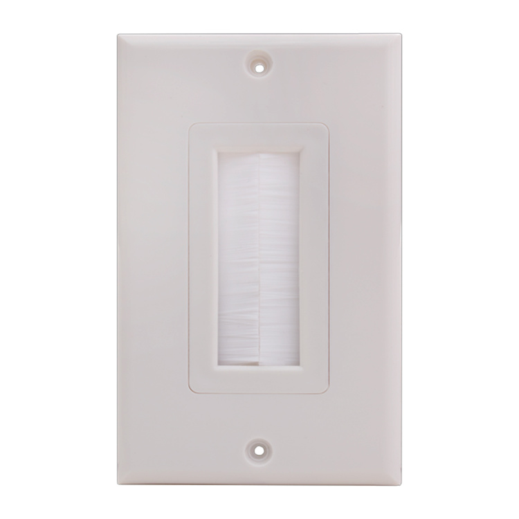 Vertical Cable Single Gang Feed-Thru Brush Type Faceplate | White