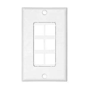 Vertical Cable 6 Port Single Gang Decora Faceplate | White