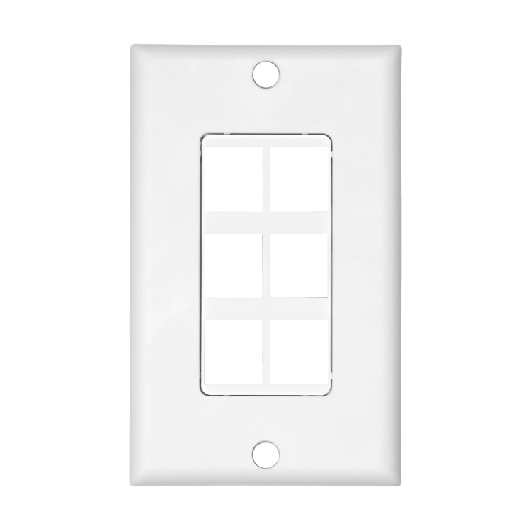 Vertical Cable 6 Port Single Gang Decora Faceplate | White