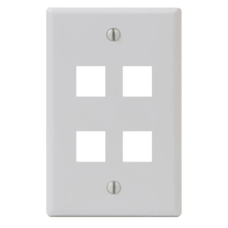 ICC 4 Port Single Gang Flush Faceplate | White