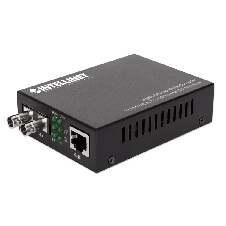 Intellinet Media Converter ST Multimode Fiber Optic 10/100/1000 Base-T to 1000 Base-SX 550m 1,800ft Autonegotiation