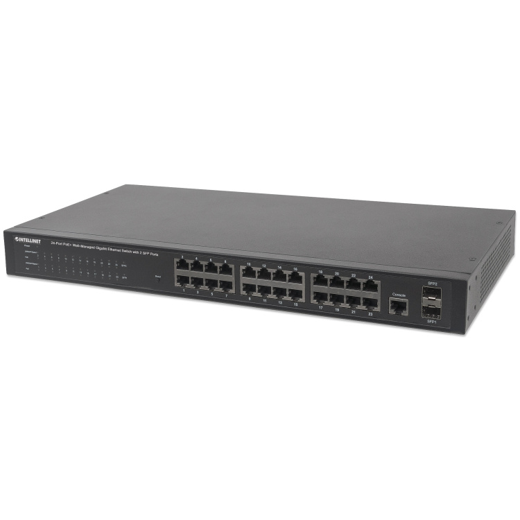 Intellinet 24-Port Gigabit PoE+ Web-Managed Switch with 2 SFP Ports