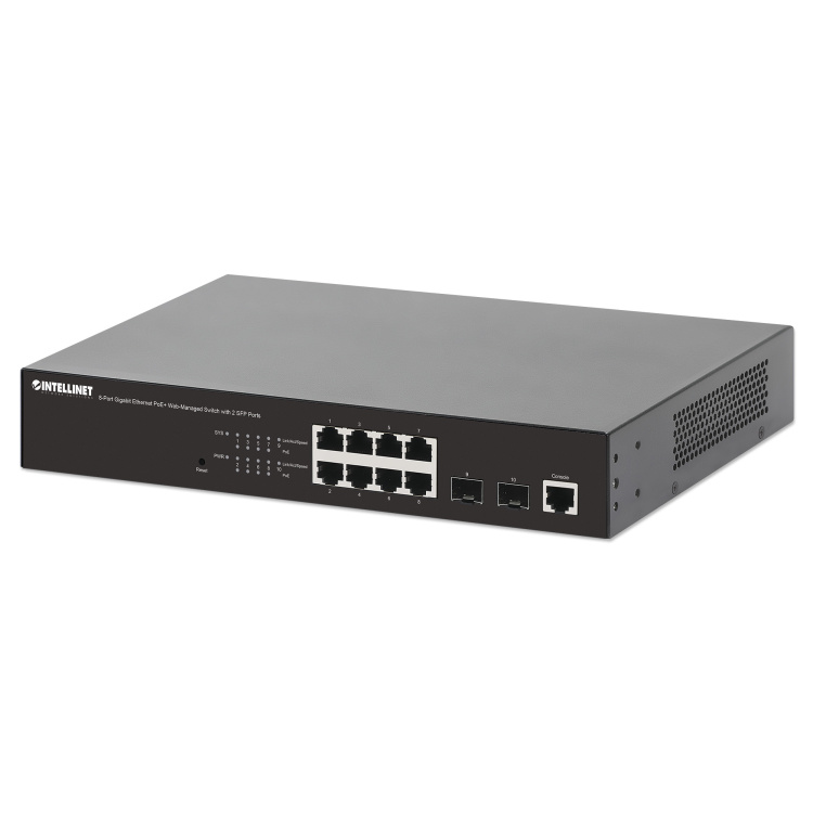 Intellinet 8-Port Gigabit PoE+ Web-Managed Switch with 2 SFP Ports