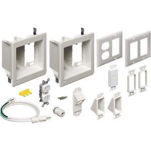 Arlington Industries TV Bridge™ Double Gang Recessed Power Kit with Low Voltage Divider | White
