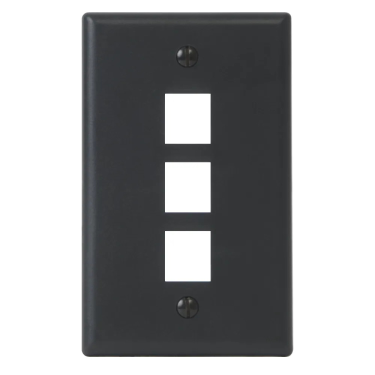 ICC 3 Port Single Gang Flush Faceplate | Black