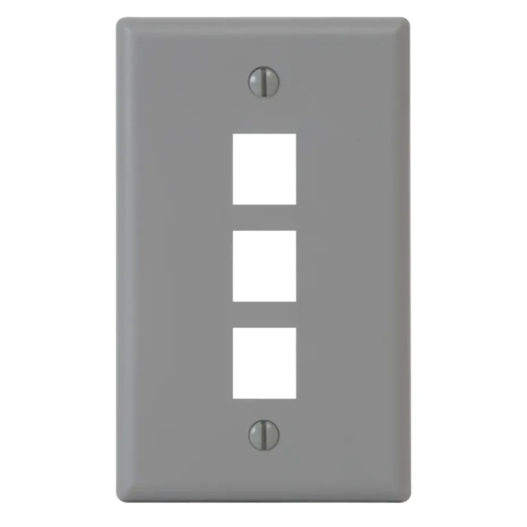 ICC 3 Port Single Gang Flush Faceplate | Grey