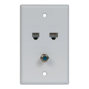 ICC Single Gang Multi-Port Faceplate with 1x Phone, 1x Data & 1x Coax | White