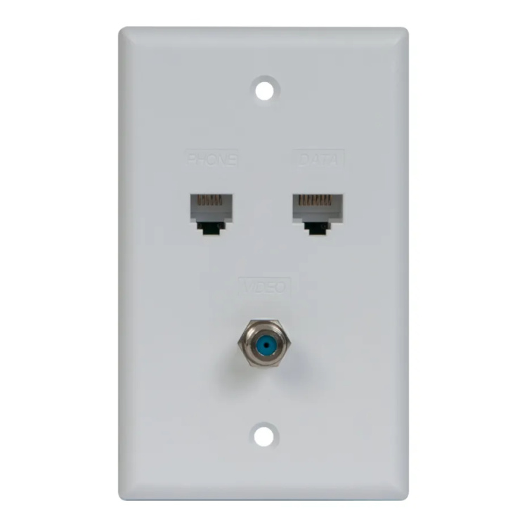 ICC Single Gang Multi-Port Faceplate with 1x Phone, 1x Data & 1x Coax | White