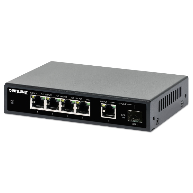 Intellinet 5-Port Gigabit PoE+ Switch with SFP Port