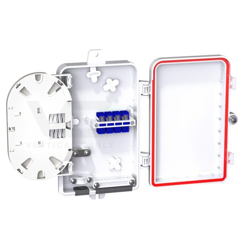 Vertical Cable Fiber Osp Transition Box, 1x4 Loaded W/ 4 Om3/10g Lc Duplex